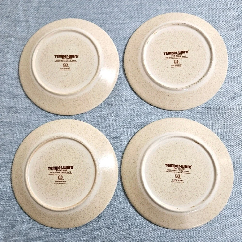 Vintage LENOX Temper-Ware SOFTWIND Bread & Butter Plates Set of 4 70s USA Floral